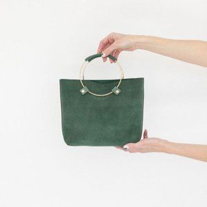Tribe Alive Suede Luxe Brass Handle Handbag in Sage Green